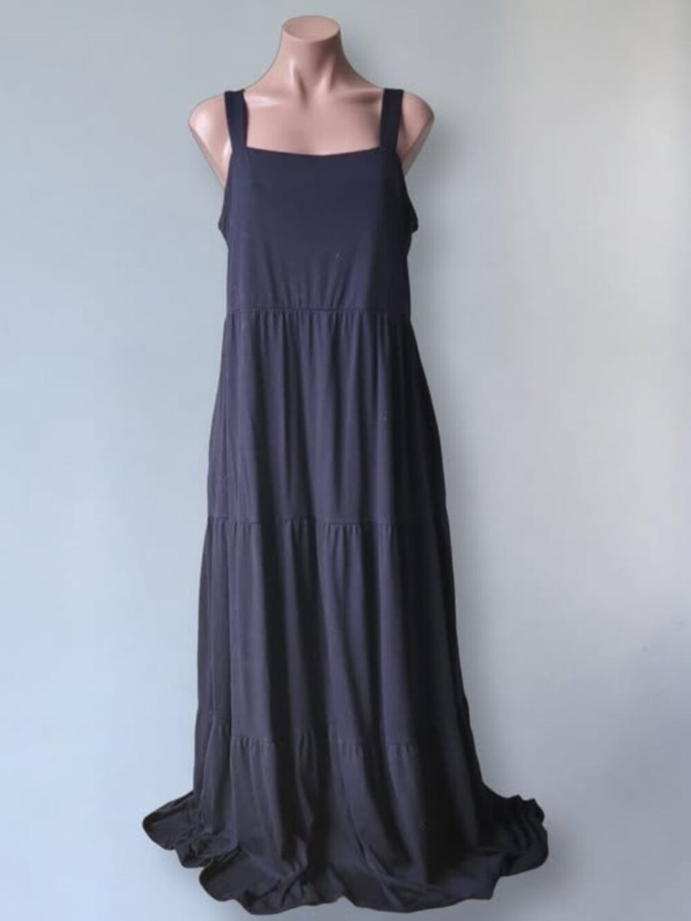 Anrabess Vintage Sleeveless Tank Top Tiered Black Maxi Dress (OS)